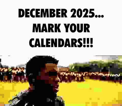 A Man Is Standing In Front Of A Crowd With The Words December 2025 Mark Your Calendars !!! GIF