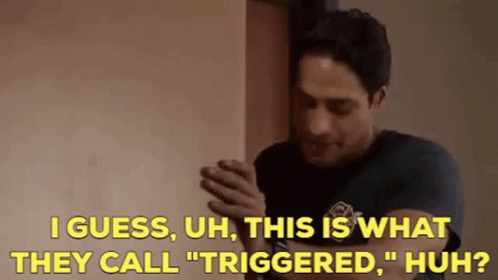 A Man Is Standing In Front Of A Door And Saying I Guess Uh This Is What They Call Triggered Huh GIF