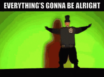 A Man Is Standing In Front Of A Green Background With The Words Everything 'S Gonna Be Alright Written Above Him GIF