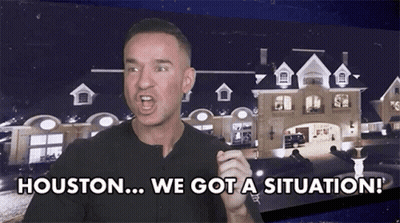 A Man Is Standing In Front Of A Large House And Says Houston We Got A Situation . GIF