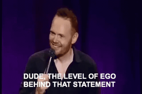 A Man Is Standing In Front Of A Microphone And Saying `` Dude , The Level Of Ego Behind That Statement `` . GIF