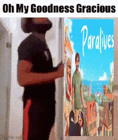 A Man Is Standing In Front Of A Picture Of Paralives GIF