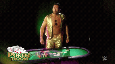 A Man Is Standing In Front Of A Poker Table With The Words Duke 'S Poker Room On The Bottom GIF