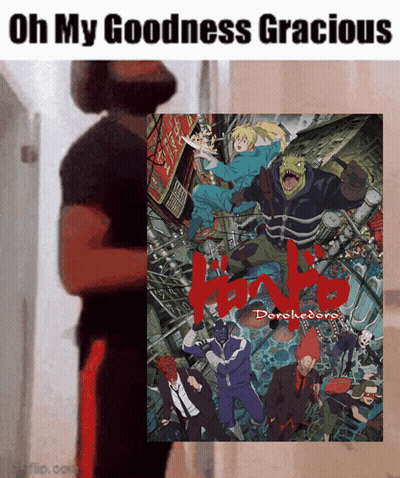 A Man Is Standing In Front Of A Poster That Says Oh My Goodness Gracious GIF