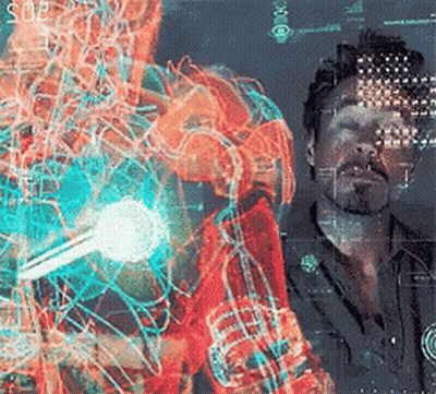 A Man Is Standing In Front Of A Screen That Says Soe On It GIF
