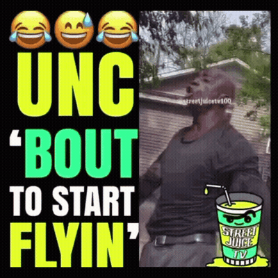A Man Is Standing In Front Of A Sign That Says " Uc Bout To Start Flyin " GIF