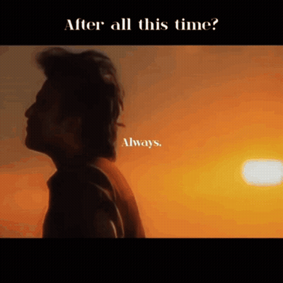 A Man Is Standing In Front Of A Sunset And The Words After All This Time Always GIF