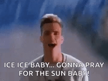 A Man Is Standing In Front Of A Wall And Saying `` Ice Ice Baby ... Gonna Pray For The Sun Baby '' . GIF