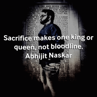 A Man Is Standing In Front Of A Wall With A Quote That Says Sacrifice Makes One King Or Queen Not Bloodline GIF