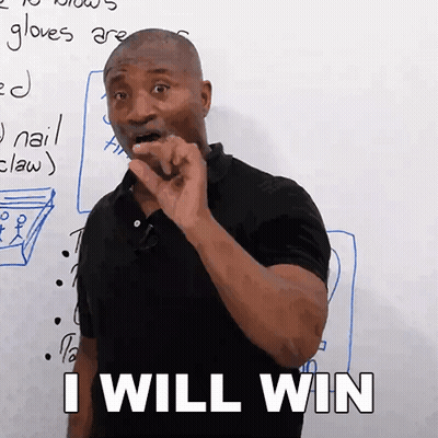 A Man Is Standing In Front Of A White Board And Says I Will Win GIF