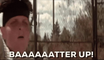 A Man Is Standing In Front Of A Window With His Eyes Closed And The Words `` Baaaaa Atter Up '' . GIF