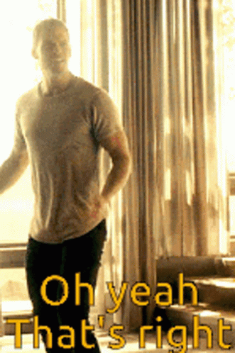 A Man Is Standing In Front Of A Window With The Words Oh Yeah That 'S Right GIF