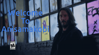 A Man Is Standing In Front Of A Window With The Words Welcome To Anisamakobi On It GIF