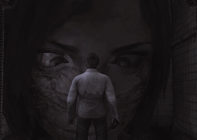 A Man Is Standing In Front Of A Woman 'S Face GIF