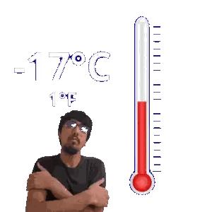 A Man Is Standing Next To A Thermometer That Reads -17 Degrees Celsius Sticker