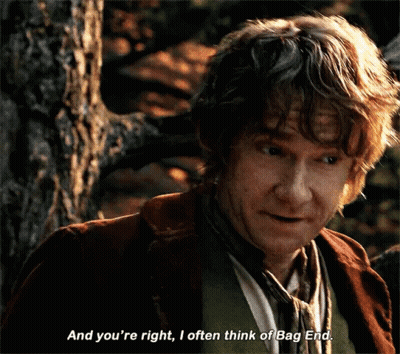 A Man Is Standing Next To A Tree And Says " And You 'Re Right , I Often Think Of Bag End . " GIF