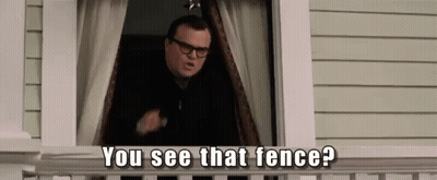 A Man Is Standing On A Balcony Looking Out Of A Window And Says `` You See That Fence ? '' GIF