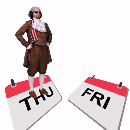A Man Is Standing On A Calendar That Says Thursday GIF