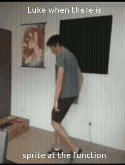 A Man Is Standing On One Leg In A Room With The Caption Luke When There Is Sprite At The Function GIF