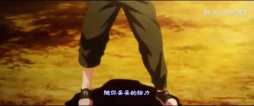 A Man Is Standing On Top Of Another Man 'S Head In A Anime Scene . GIF