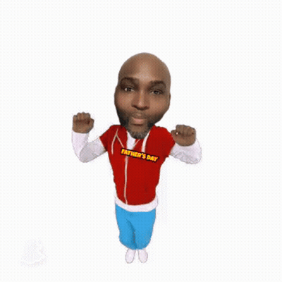 A Man Is Standing With His Arms Outstretched And The Words `` Father 'S Day '' Written Above Him . GIF