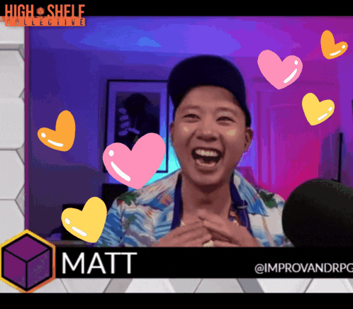 A Man Is Surrounded By Hearts And The Name Matt GIF