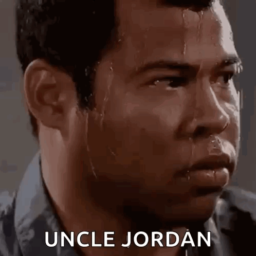 A Man Is Sweating And Says `` Uncle Jordan '' While Looking At The Camera . GIF
