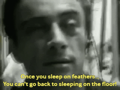 a man is talking about sleeping on the floor