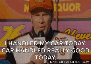A Man Is Talking Into A Microphone And Saying I Handled My Car Today . GIF