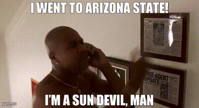 A Man Is Talking On A Cell Phone With A Caption That Says I Went To Arizona State GIF