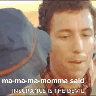 A Man Is Talking To A Woman And Says `` Ma-Ma-Ma-Mamma Said Insurance Is The Devil '' . GIF