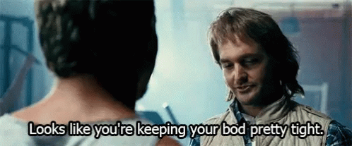 A Man Is Talking To Another Man And Says `` Looks Like You 'Re Keeping Your Bod Pretty Tight . GIF