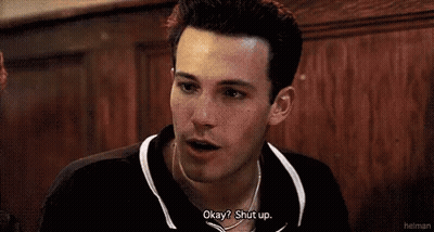 A Man Is Talking To Another Man In A Bar And Says `` Okay ? Shut Up . '' GIF