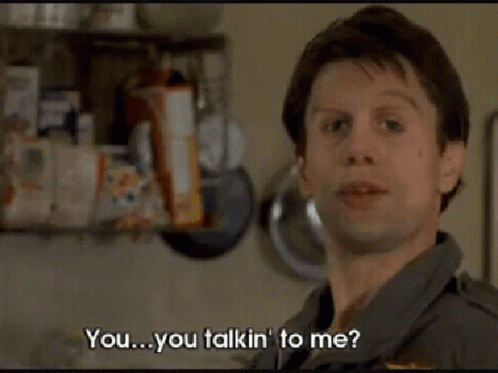 A Man Is Talking To Another Man In A Kitchen And The Man Is Saying You Talkin ' To Me GIF