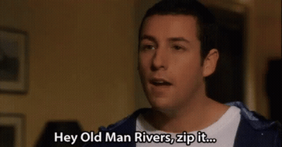 A Man Is Talking To Another Man In A Room And Saying `` Hey Old Man Rivers , Zip It ... '' GIF