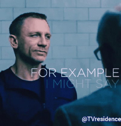 A Man Is Talking To Another Man With The Words For Example I Might Say Day Behind Him GIF