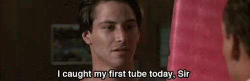 A Man Is Talking To Another Man With The Words " I Caught My First Tube Today Sir " GIF