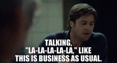 A Man Is Talking To Another Man With The Words Talking La-La-La-La-La Like This Is Business As Usual . GIF