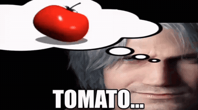 A Man Is Thinking About A Tomato With A Thought Bubble . GIF