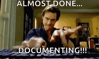 A Man Is Typing On A Keyboard And Pointing At The Camera With The Words `` Almost Done ... Documenting !!! '' GIF