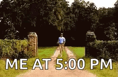 A Man Is Walking Down A Dirt Road With The Words Me At 5:00 Pm Written On The Bottom GIF