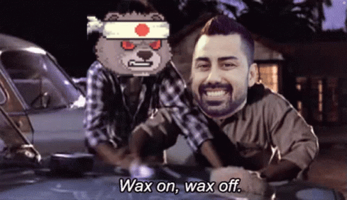 A Man Is Washing Another Man 'S Car And Says Wax On Wax Off GIF