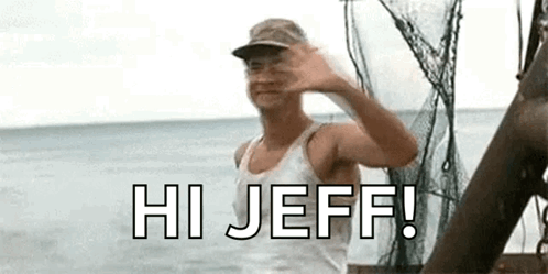 A Man Is Waving From A Boat In The Ocean And Says `` Hi Jeff ! '' GIF
