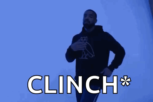A Man Is Wearing A Black Hoodie With An Owl On It And The Word Clinch Written On It GIF