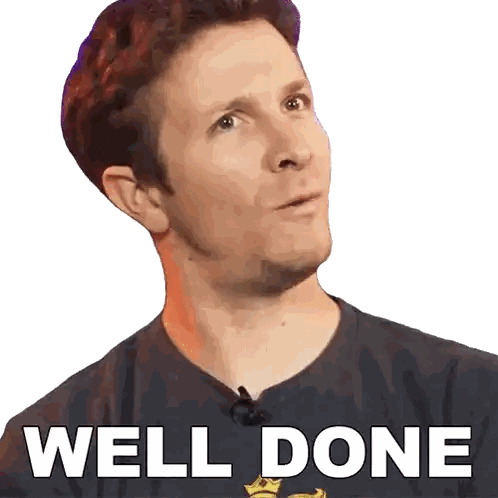 A Man Is Wearing A Black Shirt With The Words Well Done On It Sticker