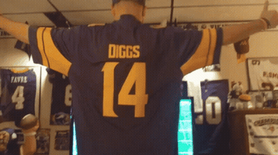 A Man Is Wearing A Blue And Yellow Jersey With The Name Diggs On The Back GIF