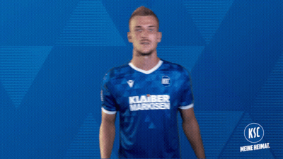 A Man Is Wearing A Blue Shirt That Says Klaiber Markisen GIF