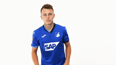 A Man Is Wearing A Blue Shirt With The Word Sap On It GIF