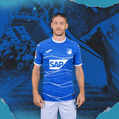 A Man Is Wearing A Blue Shirt With The Word Sap On It GIF