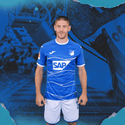 A Man Is Wearing A Blue Shirt With The Word Sap On It GIF